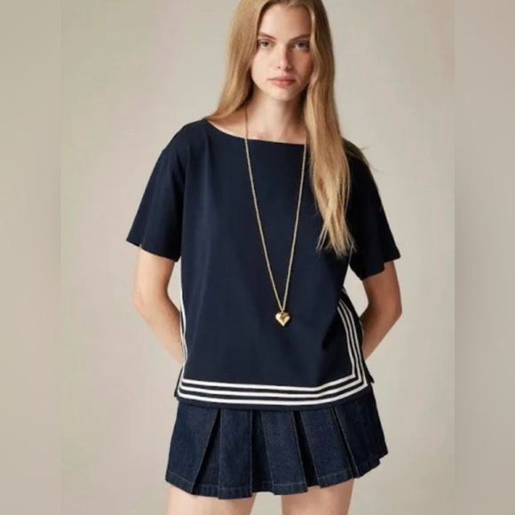 J.Crew NWT mariner cloth boatneck t-shirt in navy - Picture 1 of 7